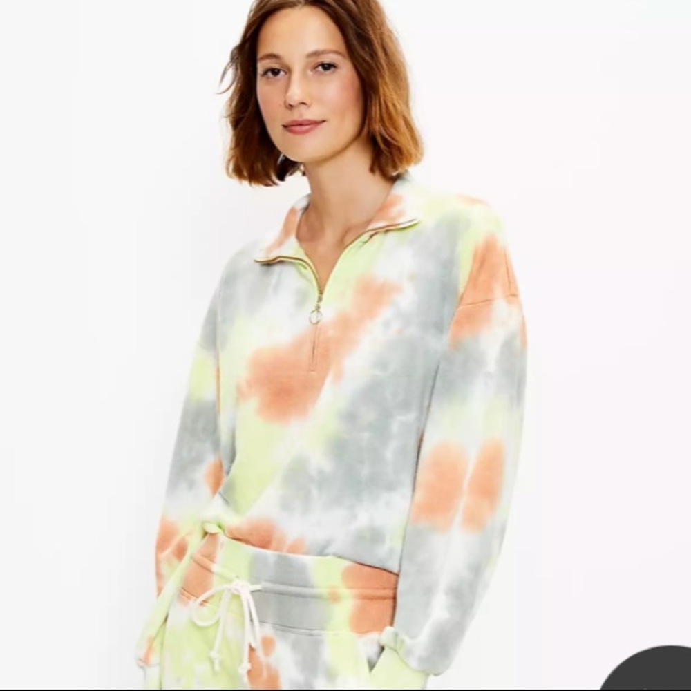 NWT Lou & Grey‎ Petite Cozy Cotton Terry Tie Dye Zip Sweatshirt